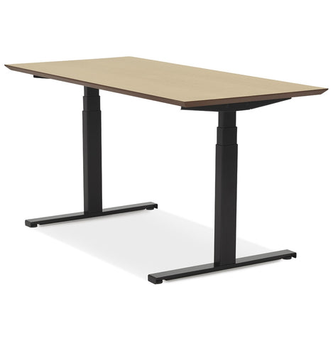 Black electric sit/stand desk 'BIONIK' with top in natural wood finish - 150x70 cm