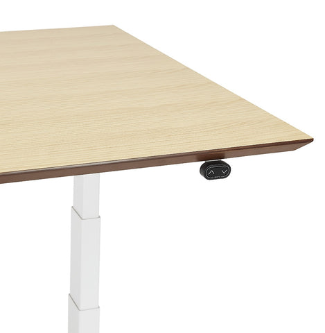 White electric sit/stand desk 'BIONIK' with top in natural wood finish - 150x70 cm