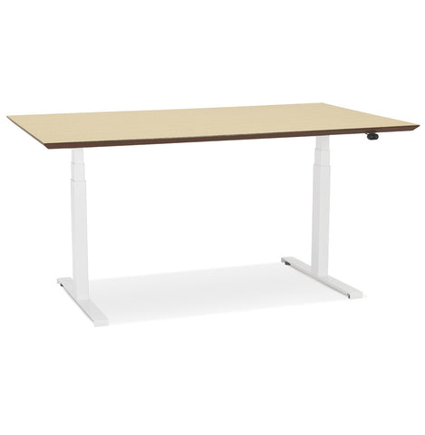 White electric sit/stand desk 'BIONIK' with top in natural wood finish - 150x70 cm