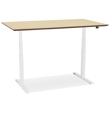 White electric sit/stand desk 'BIONIK' with top in natural wood finish - 150x70 cm