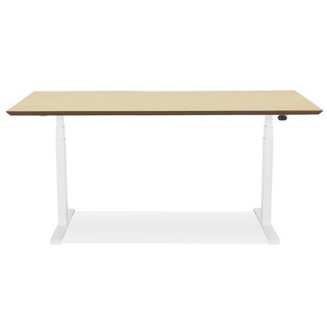 White electric sit/stand desk 'BIONIK' with top in natural wood finish - 150x70 cm