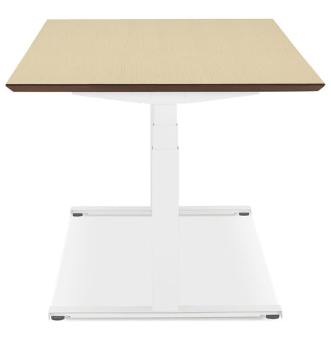 White electric sit/stand desk 'BIONIK' with top in natural wood finish - 150x70 cm