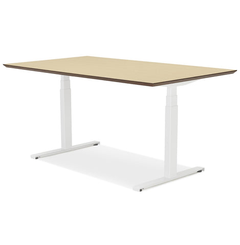 White electric sit/stand desk 'BIONIK' with top in natural wood finish - 150x70 cm