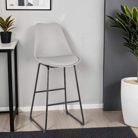 Grey bar stool 'CHOKO' with black metal legs