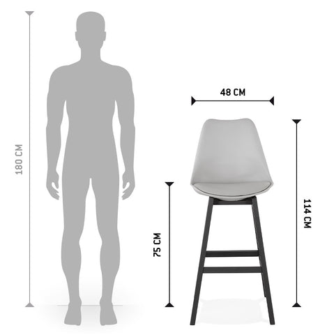 Bar stool 'CAMILA' grey with leg in black wood