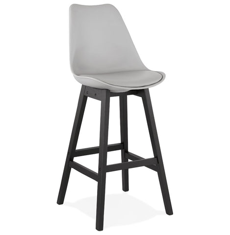 Bar stool 'CAMILA' grey with leg in black wood