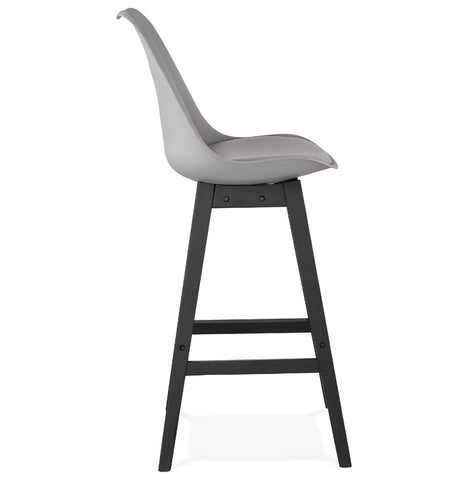 Bar stool 'CAMILA' grey with leg in black wood