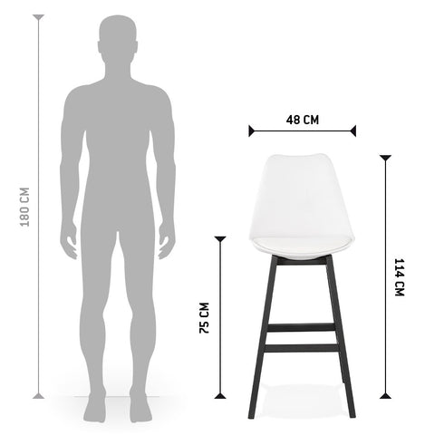 Bar stool 'CAMILA' white with leg in black wood