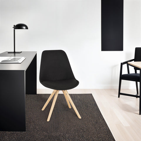 Scandinavian 'HIPHOP' in black fabric and wooden legs with a natural finish