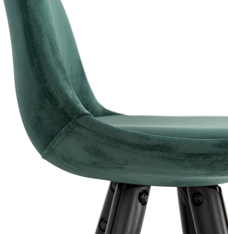 Halfhoge design barkruk 'CHICAGO MINI' in groen fluweel en 4 poten in zwart hout