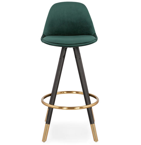 Halfhoge design barkruk 'CHICAGO MINI' in groen fluweel en 4 poten in zwart hout