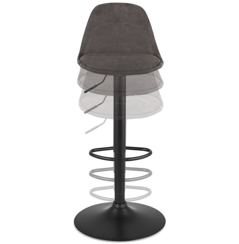 Adjustable stool 'CROUPION' in dark gray microfiber and black metal