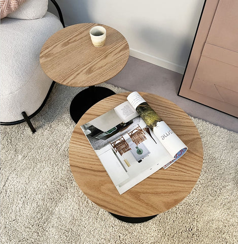 Ronde design salontafel 'DILA H40' in naturel hout en zwart metaal