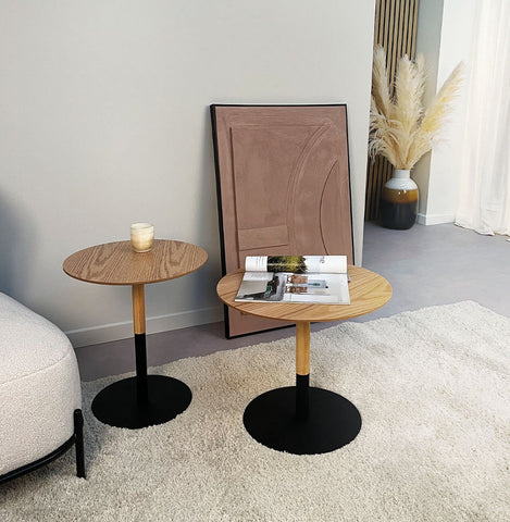 Ronde design salontafel 'DILA H40' in naturel hout en zwart metaal