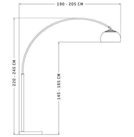 Gebogen designlamp 'XXL' in geborsteld staal in retro jaren 70 stijl