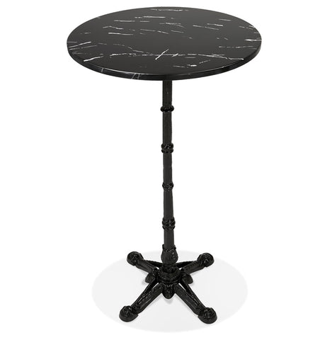 Landelijke ronde en hoge tafel 'DOMY ROUND' in zwart gemarmerde steen - 60x60 cm