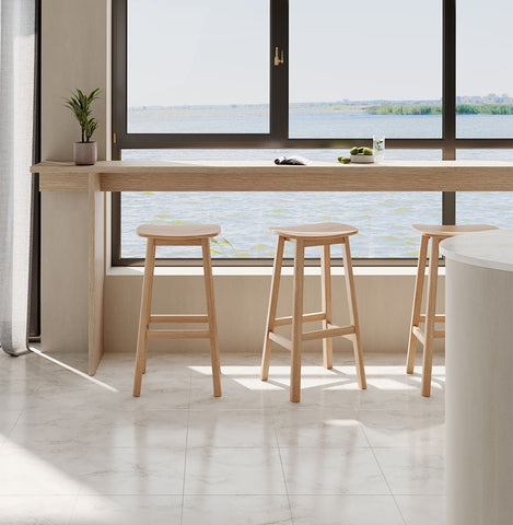 Design barkruk 'DUMAS' in naturel houten afwerking