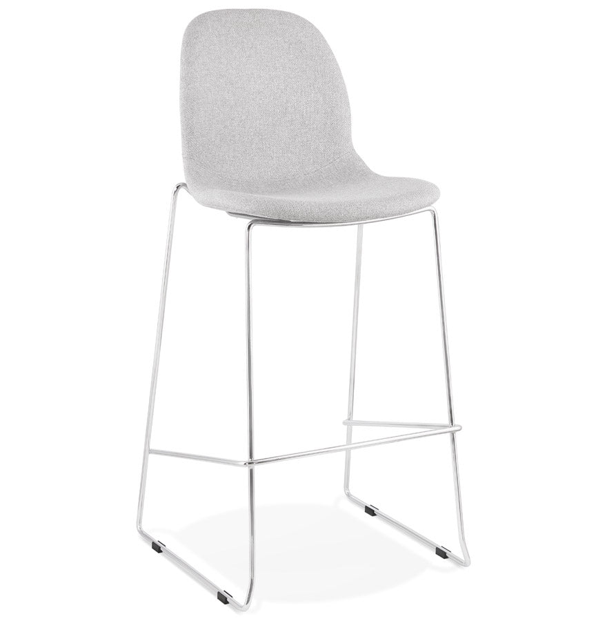 Stackable barstool 'FAKIR' in light grey fabric and base in chromed metal