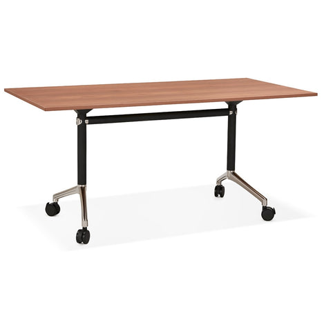 Large folding desk 'FLEXO' on wooden casters. walnut wood finish - 160x80 cm