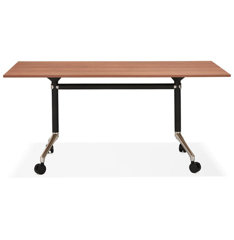 Large folding desk 'FLEXO' on wooden casters. walnut wood finish - 160x80 cm