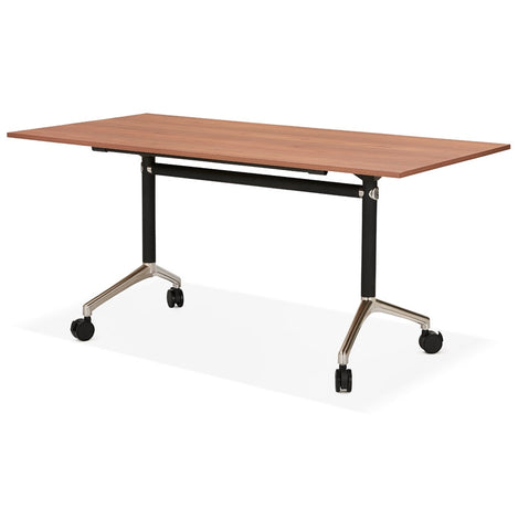 Large folding desk 'FLEXO' on wooden casters. walnut wood finish - 160x80 cm