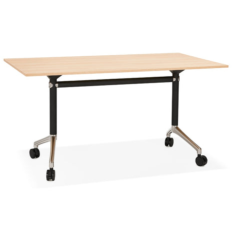 Foldable desk 'FLEXO' on wheels in natural wood finish - 140 x 70 cm