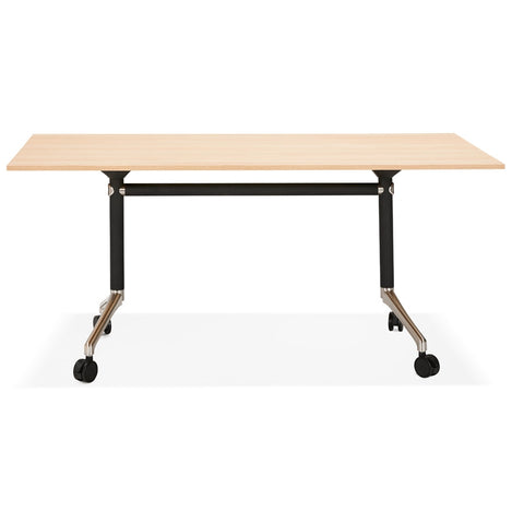 Large folding desk 'FLEXO' on wooden castors, natural finish - 160x80 cm