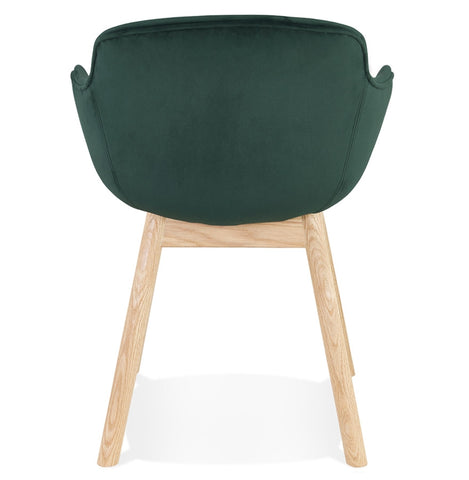 Fauteuil 'FRIDA' in groen fluweel met armleuningen en poten in naturel hout