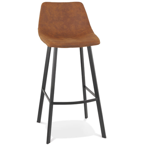 Bar stool 'FUJI' in brown microfiber with black metal base