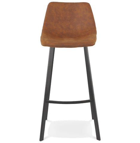 Bar stool 'FUJI' in brown microfiber with black metal base