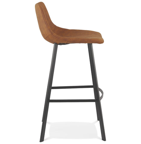 Bar stool 'FUJI' in brown microfiber with black metal base