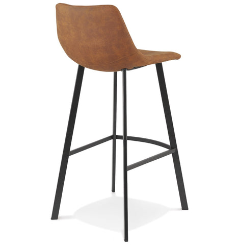 Bar stool 'FUJI' in brown microfiber with black metal base