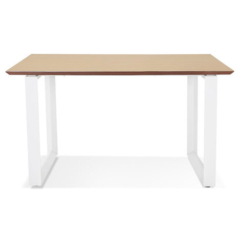 Straight executive desk 'GIMINI' of natural wood finish and white metal - 130x70 cm