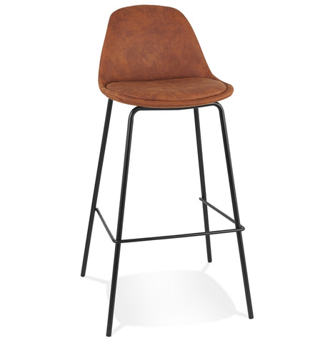 Bar stool 'GIRON' of brown microfiber with black metal legs