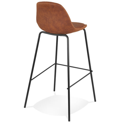 Bar stool 'GIRON' of brown microfiber with black metal legs