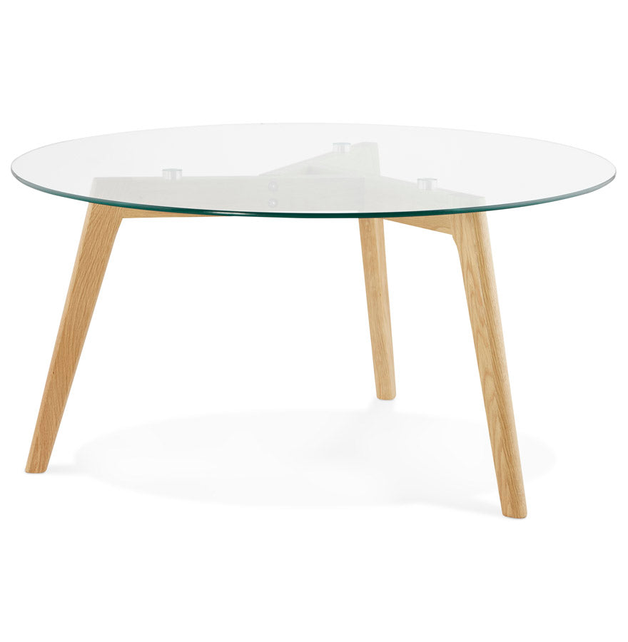 Lage ronde salontafel 'GLAZY' in glas