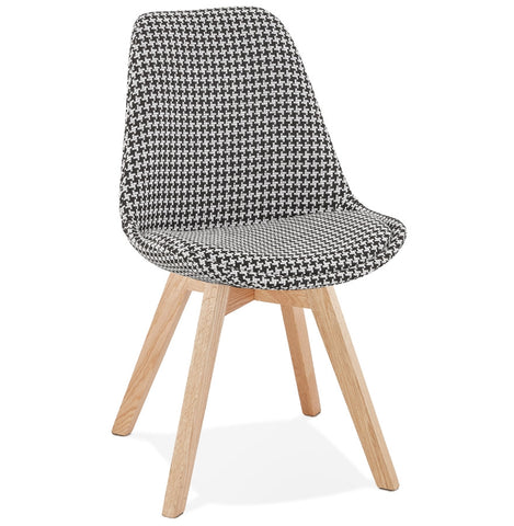 Chair in pied-de-poule print fabric 'JOE' with textured natural wood finish