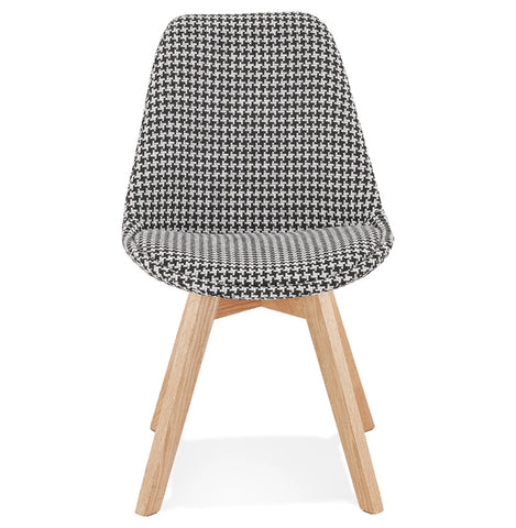 Chair in pied-de-poule print fabric 'JOE' with textured natural wood finish