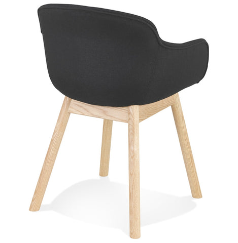 Fauteuil 'LAMBIC' in zwarte stof en poten in naturel hout