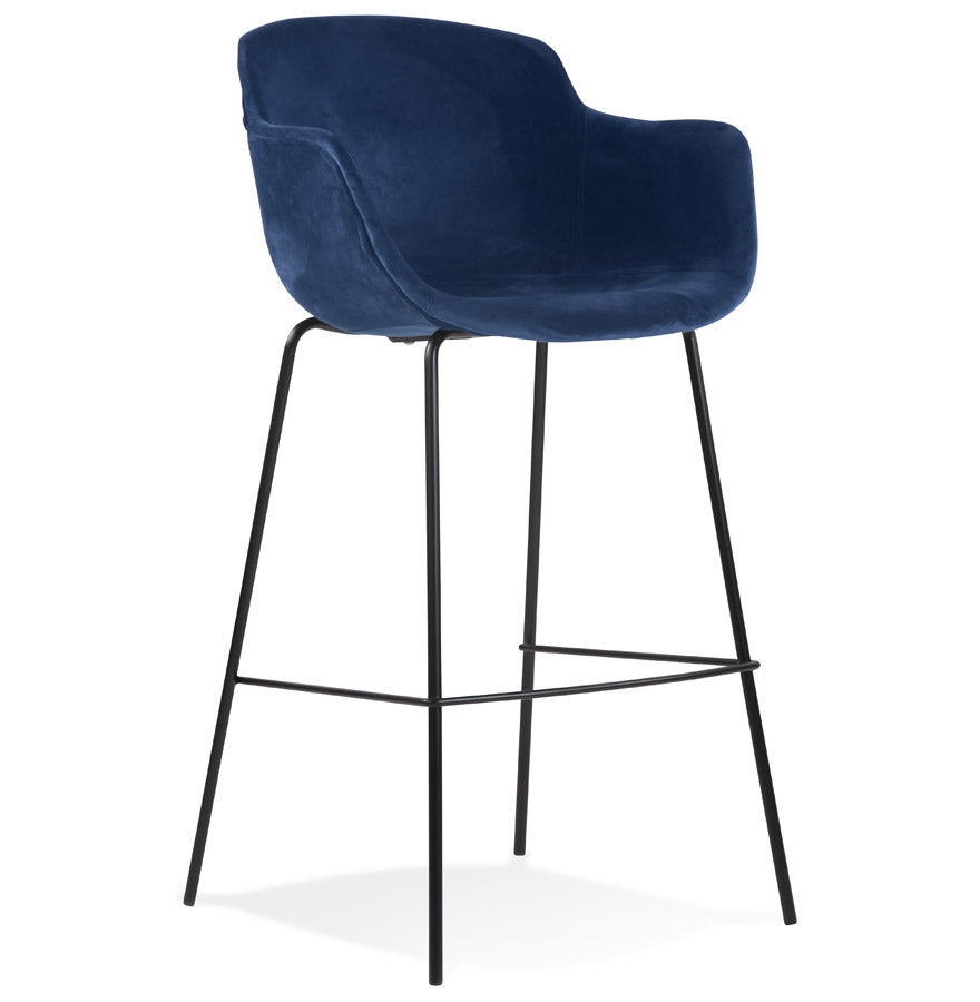 Bar stool 'LARISSA' in blue velvet with armrests