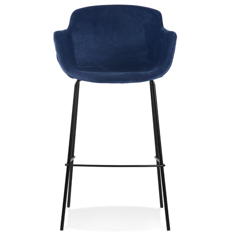 Bar stool 'LARISSA' in blue velvet with armrests