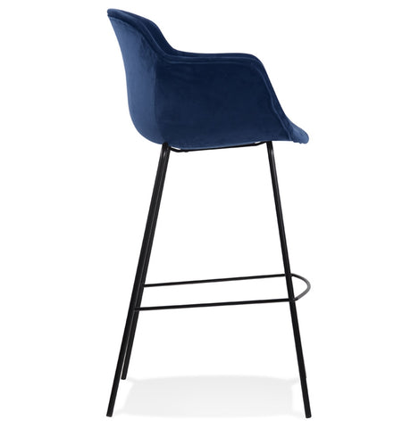 Bar stool 'LARISSA' in blue velvet with armrests