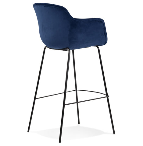 Bar stool 'LARISSA' in blue velvet with armrests