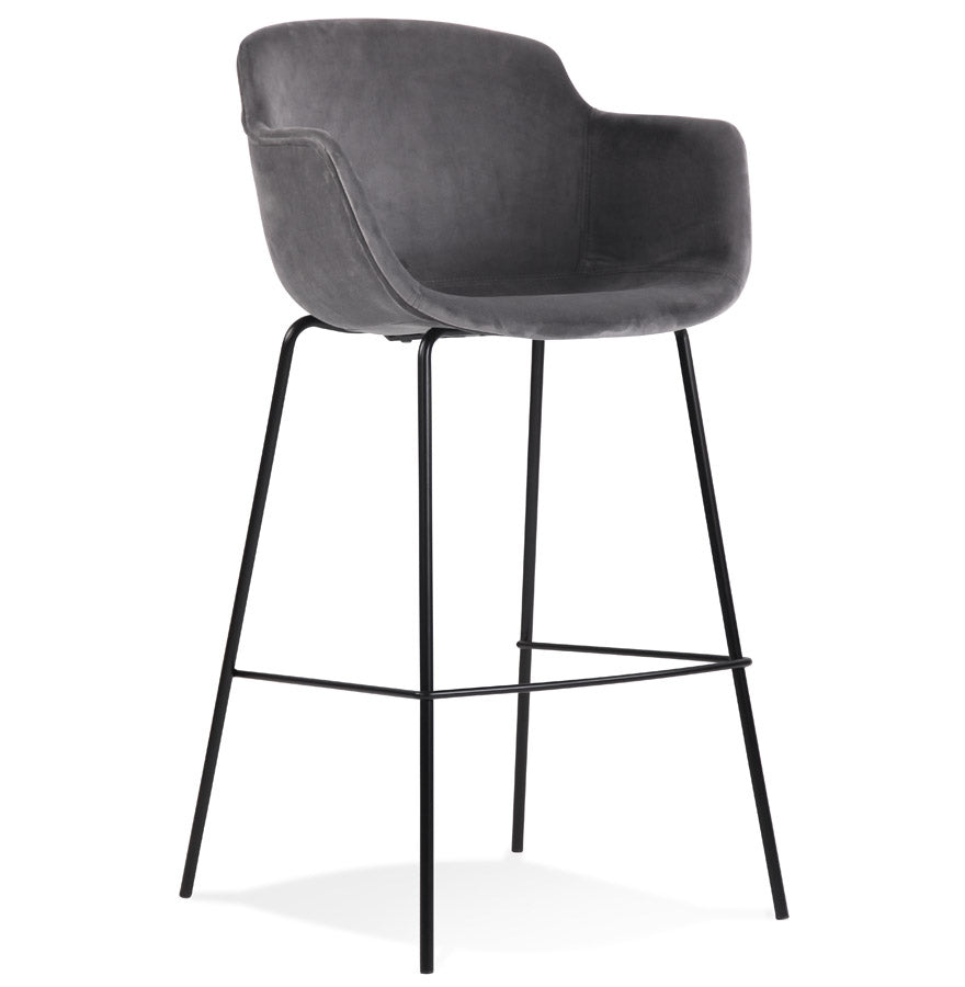 Bar stool 'LARISSA' in grey velvet with armrests