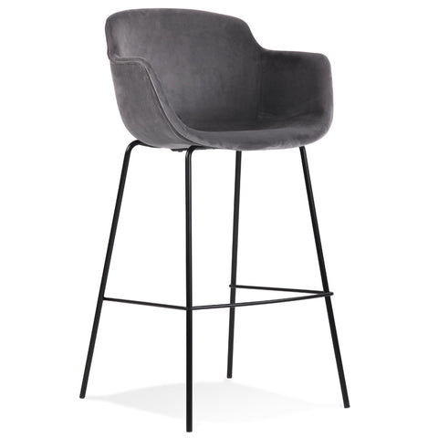 Bar stool 'LARISSA' in grey velvet with armrests