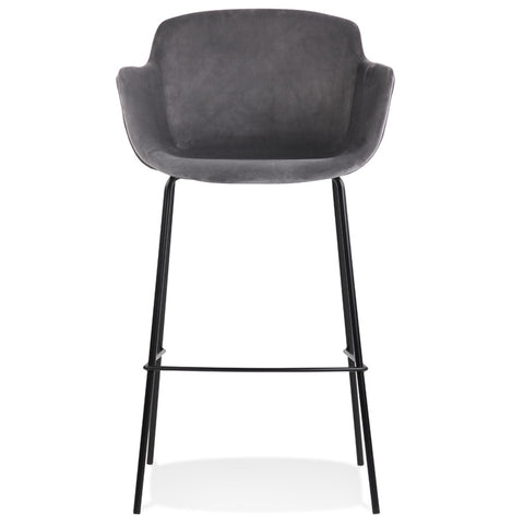 Bar stool 'LARISSA' in grey velvet with armrests