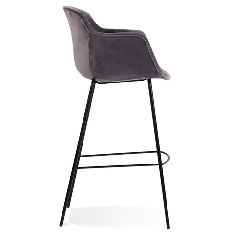 Bar stool 'LARISSA' in grey velvet with armrests