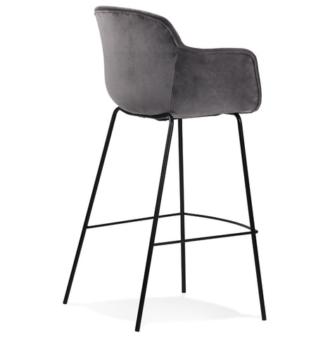 Bar stool 'LARISSA' in grey velvet with armrests