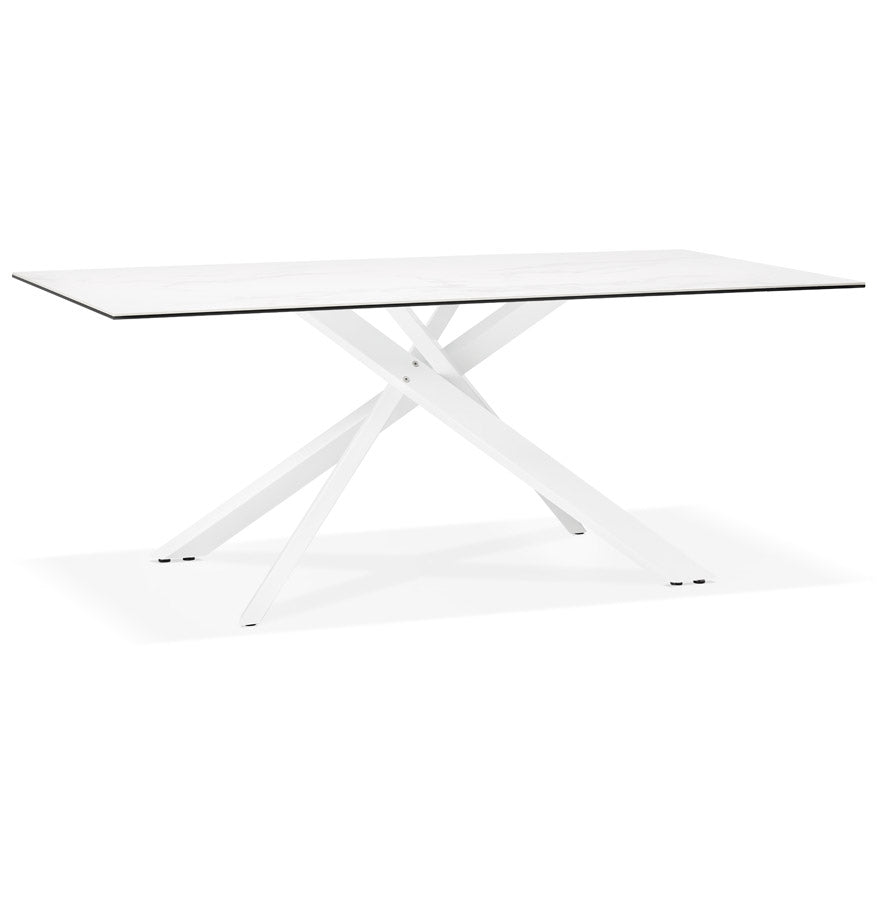 Dining table 'MARKINA' in white ceramic with white x-shaped central base - 180 x 90 cm