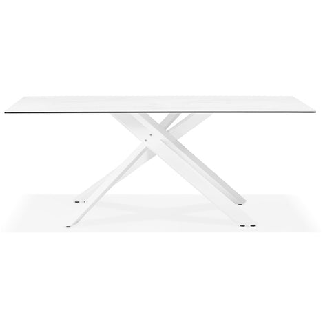 Dining table 'MARKINA' in white ceramic with white x-shaped central base - 180 x 90 cm